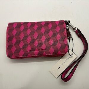AIMEE KESTENBERG Zip Around LEATHER WALLET WRISTLET in Magenta Diamond New $98